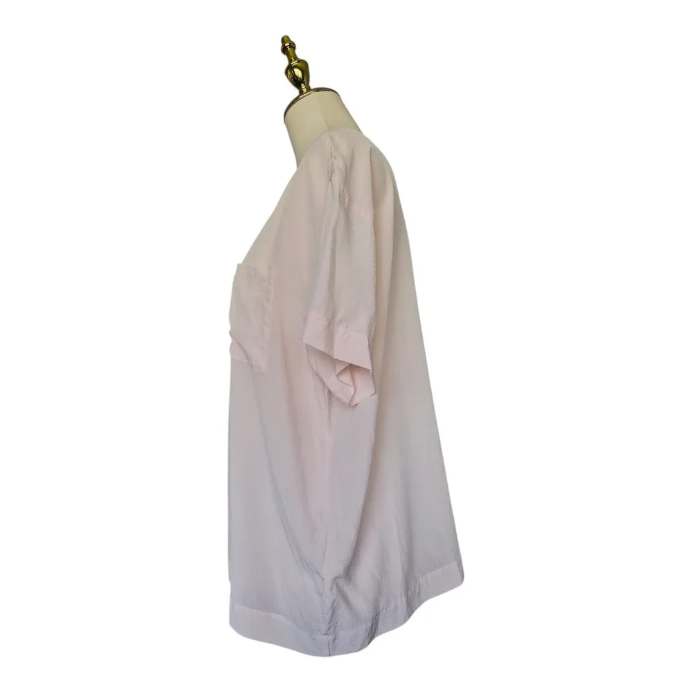 Club Monaco 100% Silk Blouse Womens L Pink Short‎ Sleeve Pocket Top Minimalist